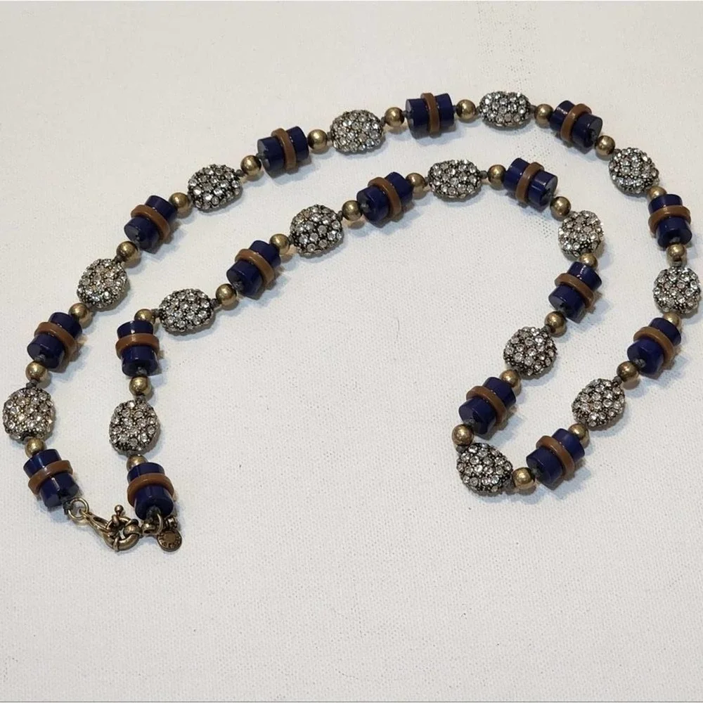 J. Crew navy‎ and bronze jeweled long necklace